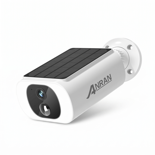 2K solar security camera with floodlight on a plain white background