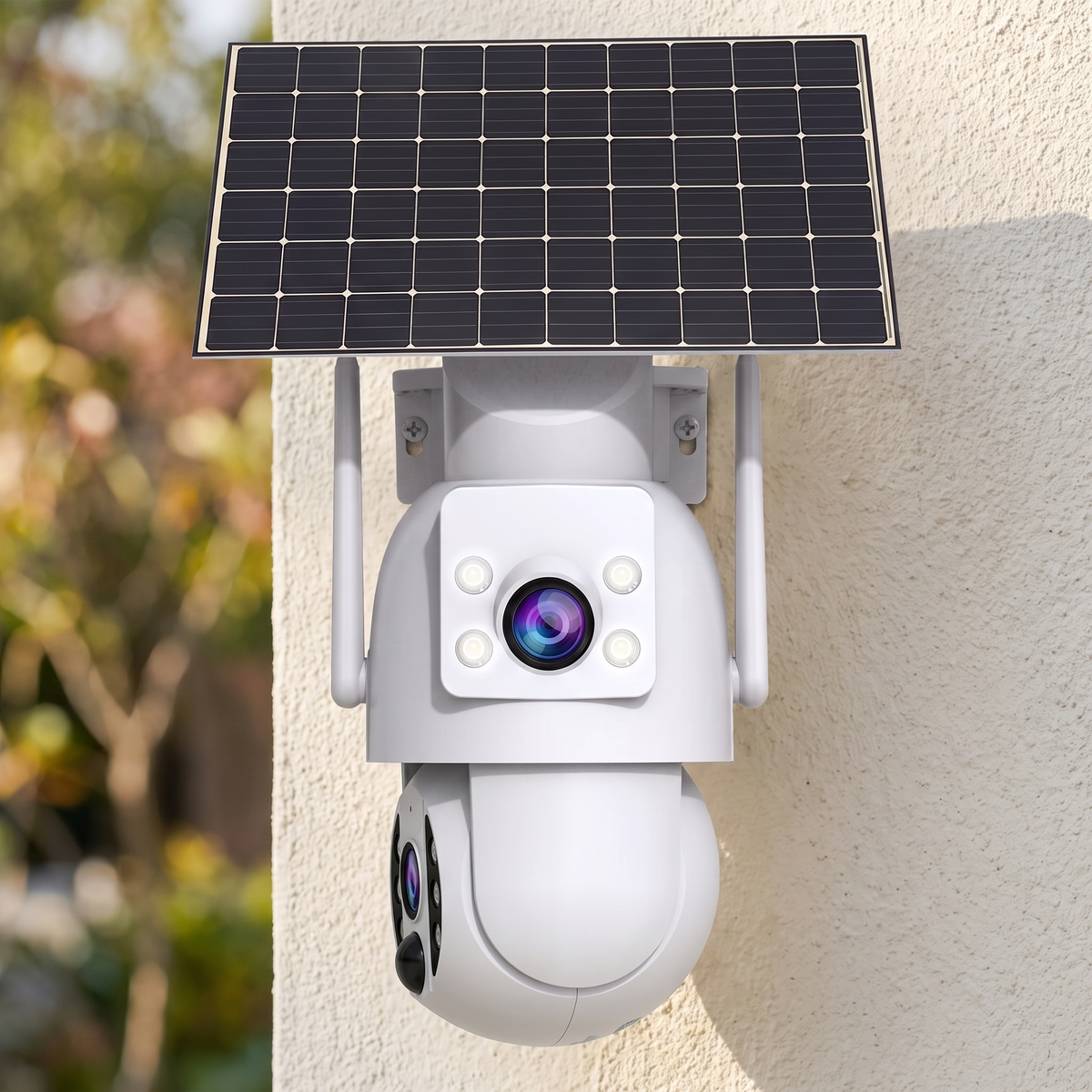 The camera's lower ball turned aside while the fixed module above it looks forward